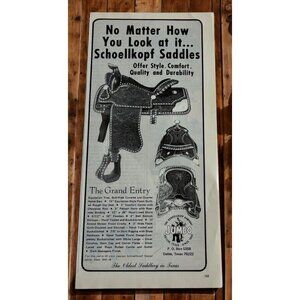 Schoellkopf Saddles Vintage Print Ad 1970s Grand Entry Western Gear Dallas TX